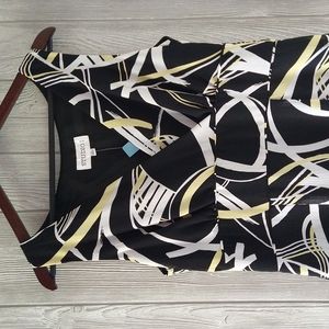 Dress, Size 10, Black, White and Pale Yellow. Abstract print.